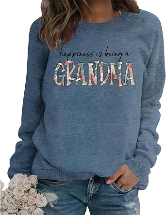 Grandma Sweatshirt Women Happiness is Being a Grandma Graphic Crewneck Sweat Shirts Vintage Nana Fall Pullover Tops