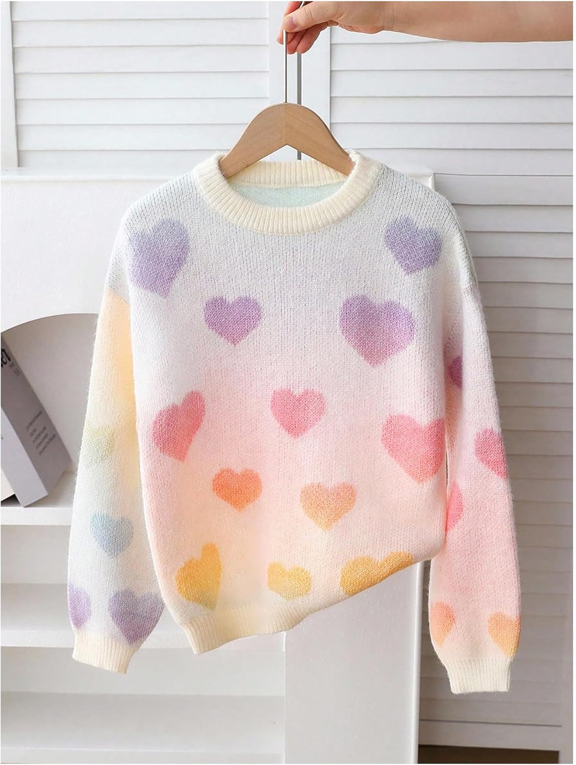 SweatyRocks Girl's Rainbow Colored Heart Graphic Sweaters Ombre Colorful Pullover Tops Cute Clothes - Image 4