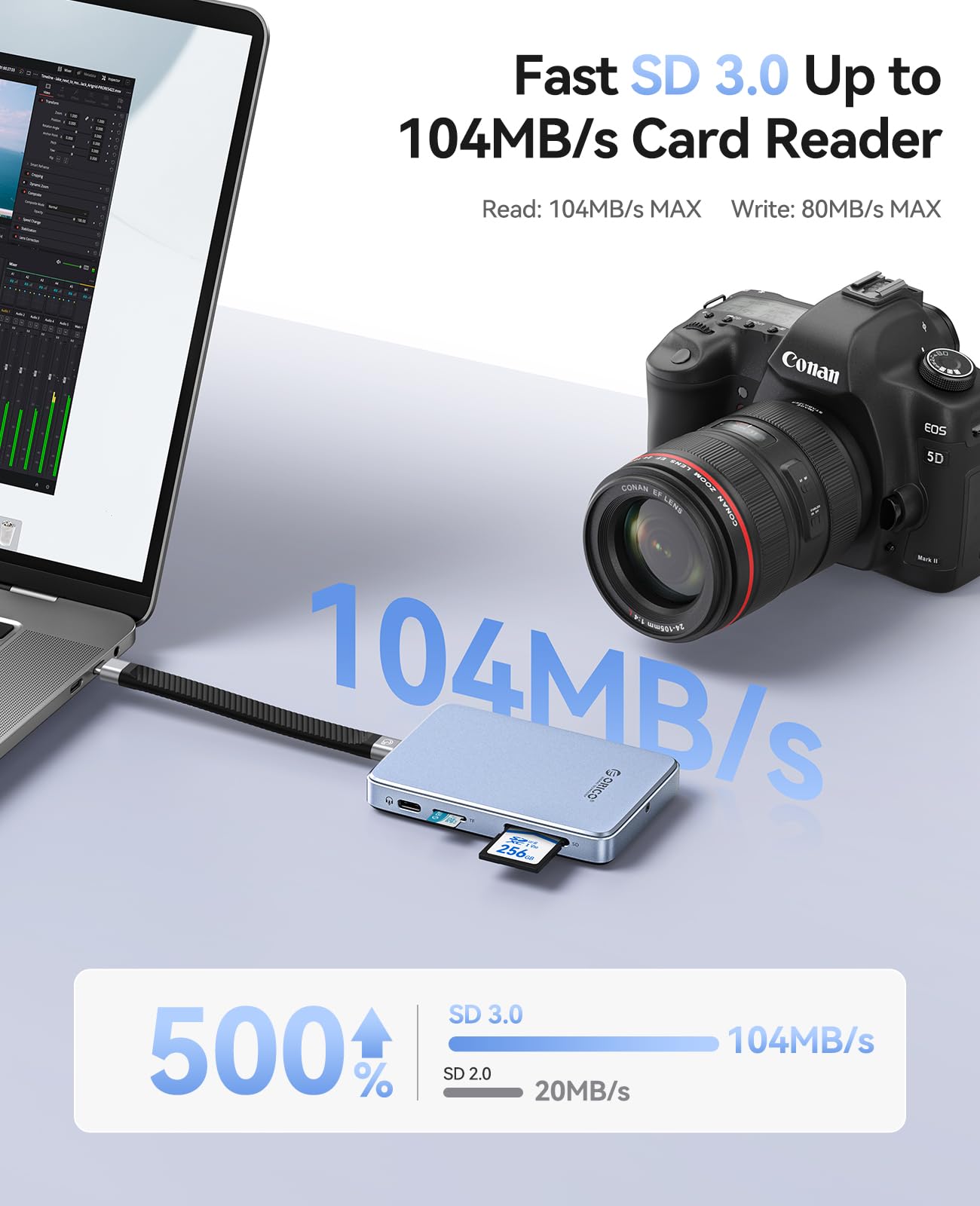 ORICO M.2 NVMe obudowa SSD z czytnikiem kart SD 100WPD 2230 2242 2280 AP80F-GR