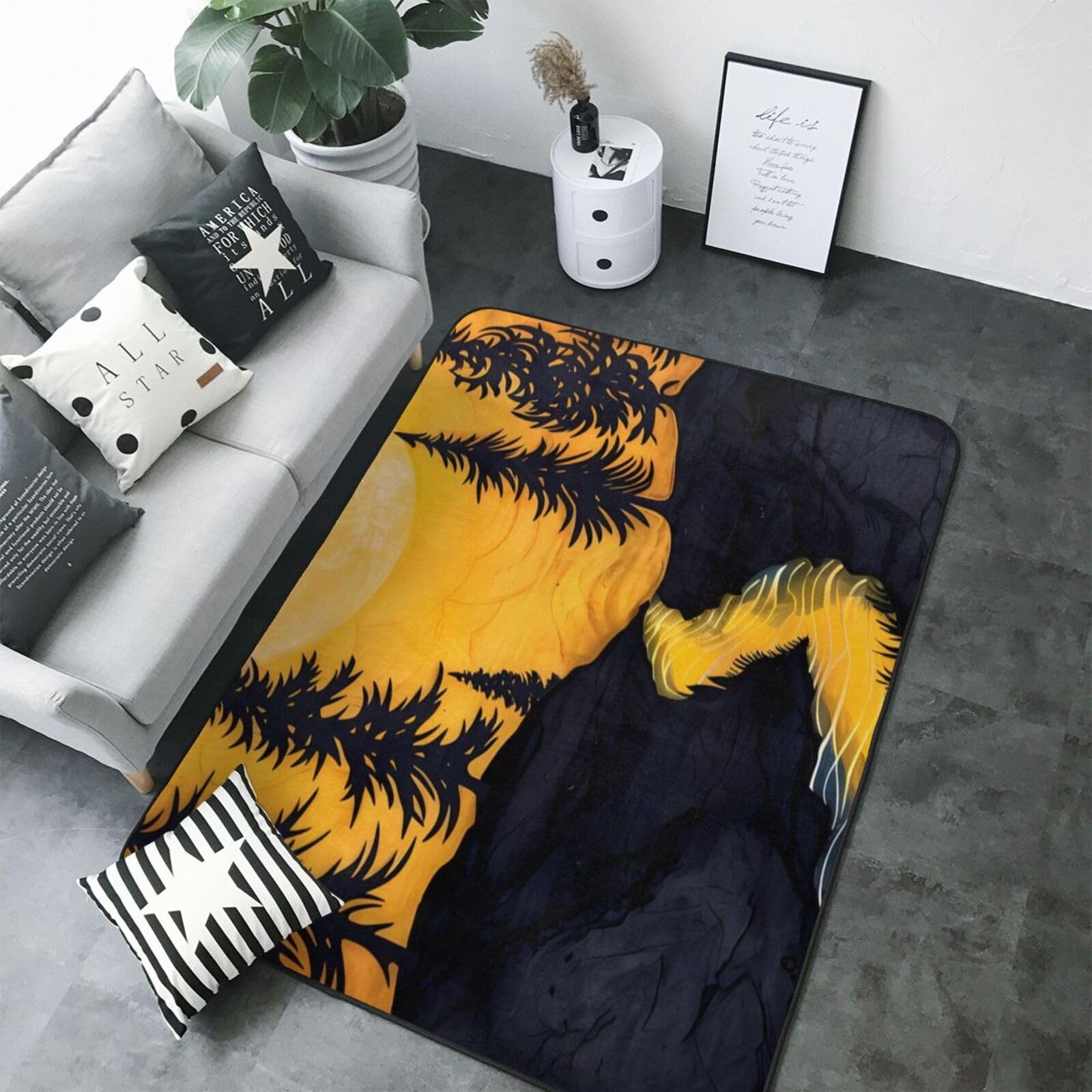 Tapis d'intérieur doux lavable design coucher de soleil pour salon