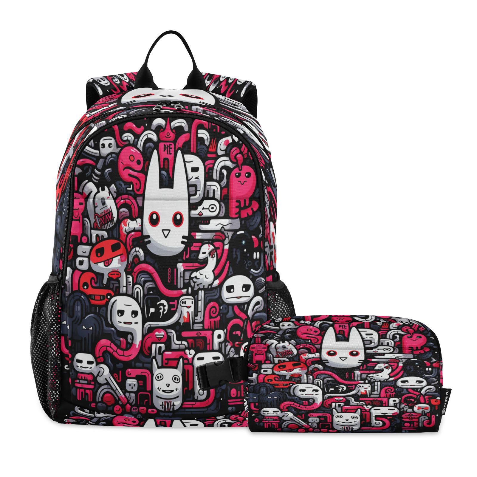Ensemble sac à dos étudiant durable avec sac à déjeuner lapin rose - 8