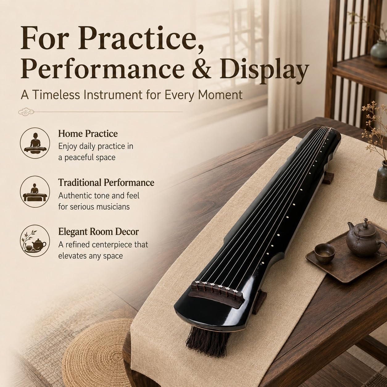 Performance Guqin Zhongni Style Drewno cedrowe w kolorze czarnym