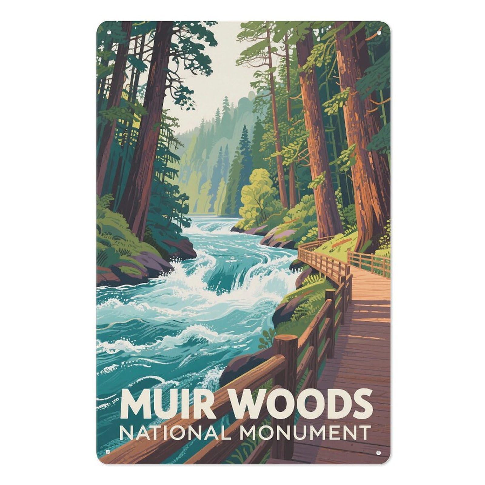 Muir Woods National Monument Retro Design Tin Paintings Vintage Tin Sign 08x12inch(20x30cm) Wall Art for Home Office Bedroom Living Room Cafes Wall Decor