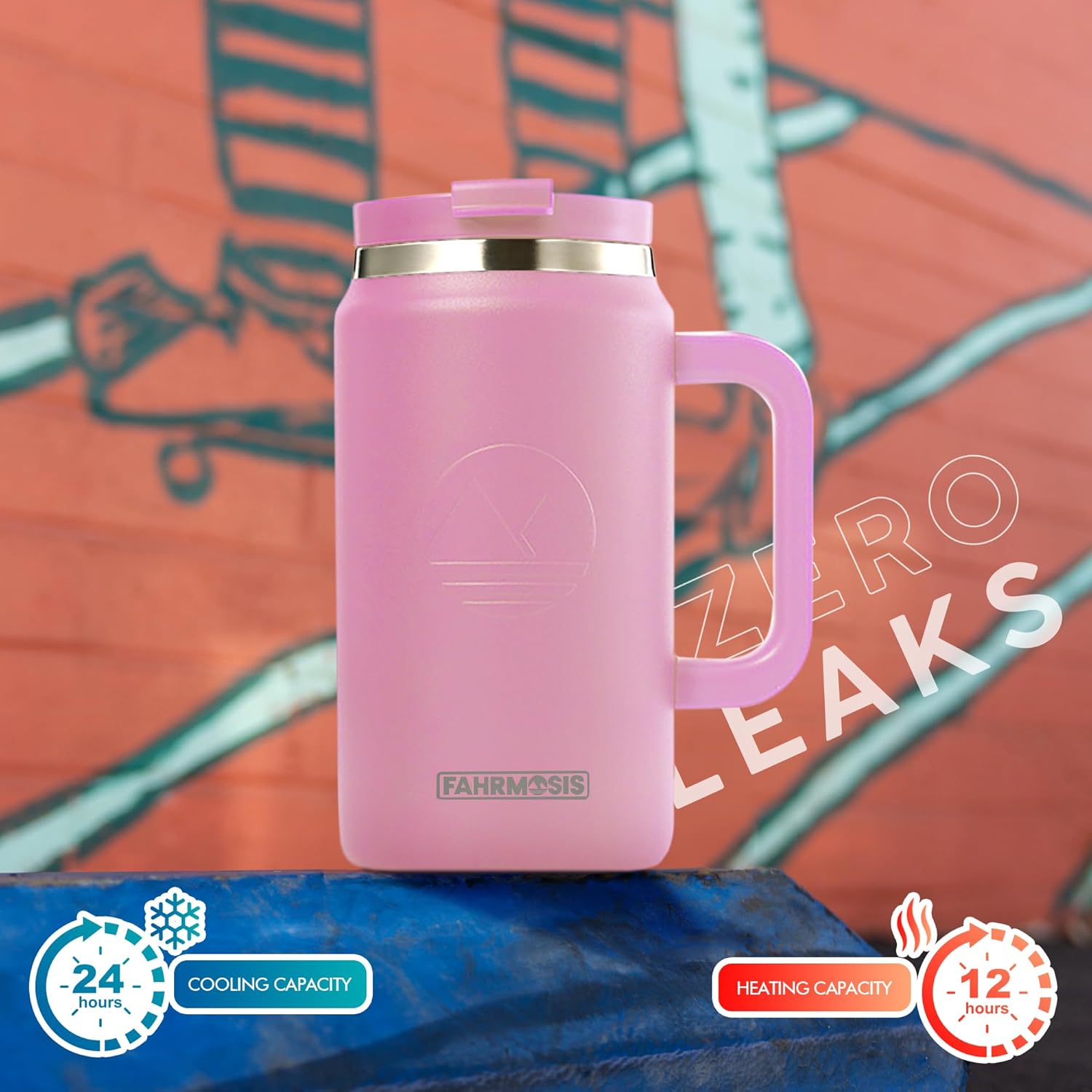 50 Oz Tumbler with Handle and Straw Large Insulated Tumbler Stainless Steel Travel Mug for Hot & Cold Drinks, Reusable Water Bottle with Lids and Straw - Pink - Image 5