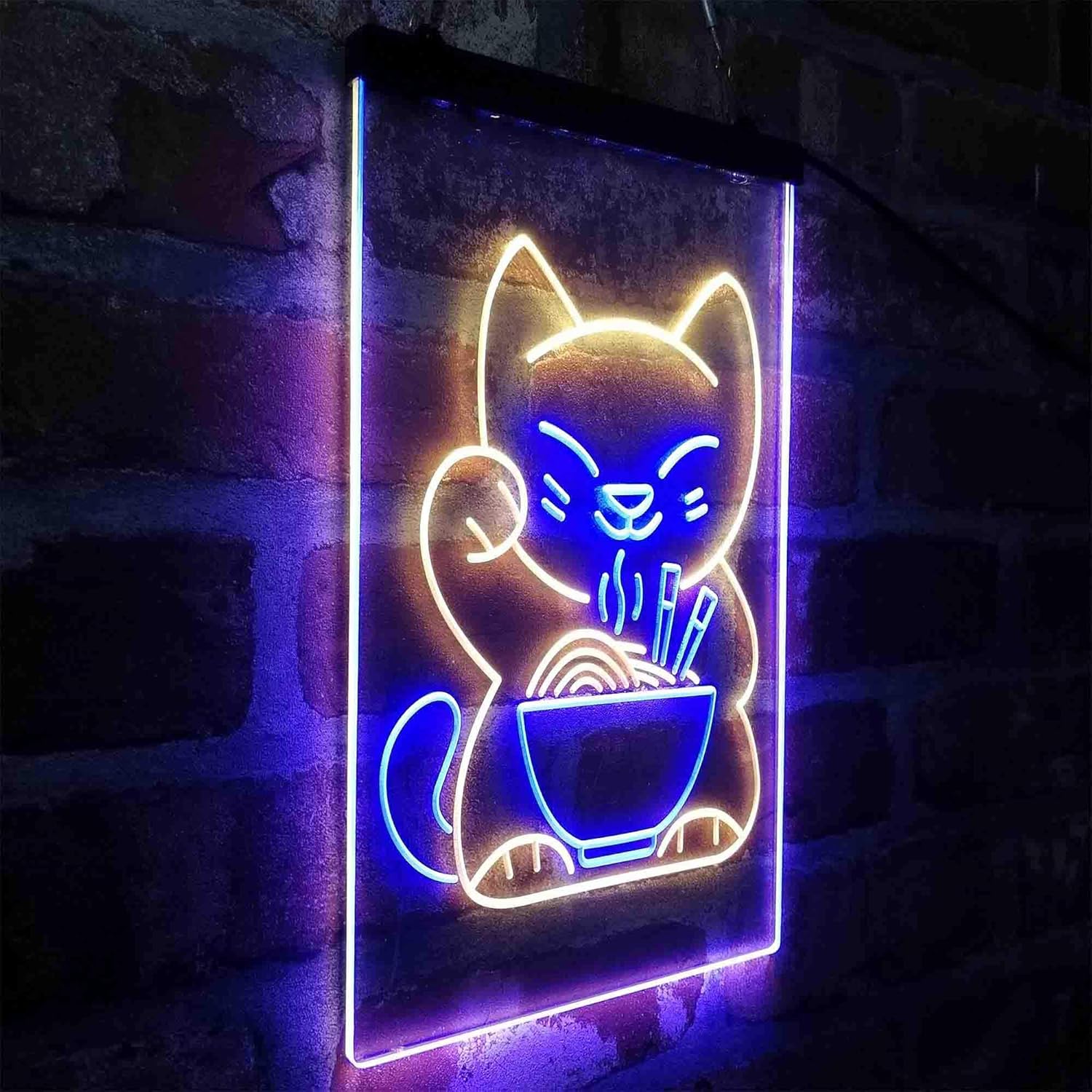 ADVPRO Maneki Neko Ramen Luck Cat Dual Color LED Neon Sign Blue & Yellow 8 x 12 Inches st6s23-i4029-by