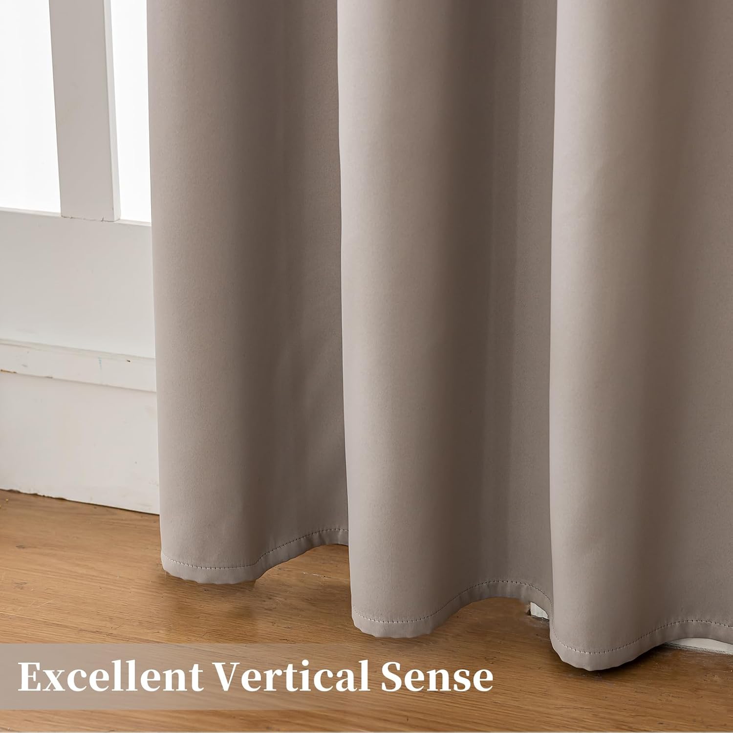 Thermal Insulated Blackout Curtains with Grommets for Bedroom & Living Room - 2 Panels, W52 x L63 inches, Polyester Texture, 85% Light Blocking Darkening Curtains - Light Gray