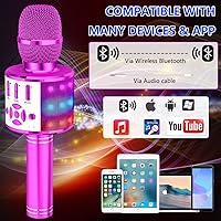 Vista 3 de Amazmic Micrófono de karaoke para niños, máquina de juguete, micrófono Bluetooth portátil, inalámbrico, karaoke de mano con luces LED, regalo