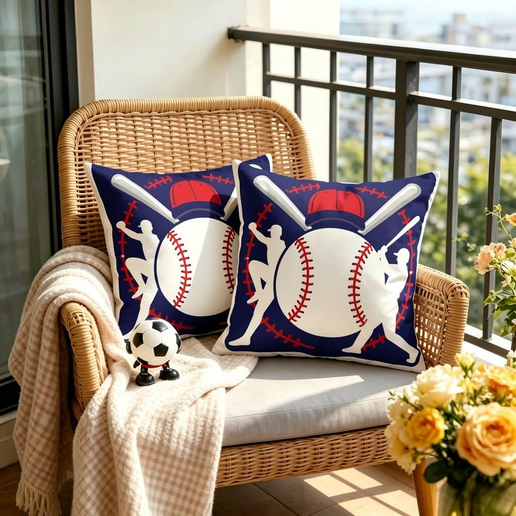Classic Baseball Linen Pillow Covers -18x18