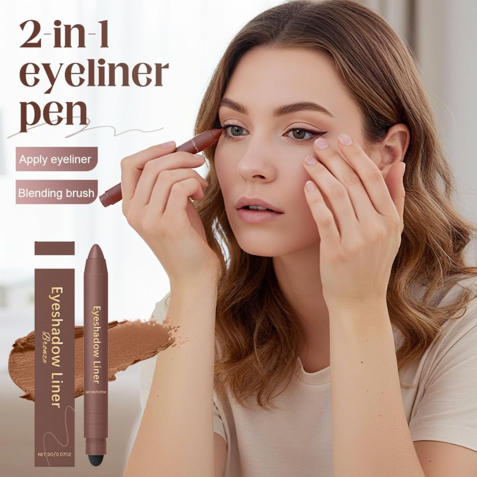 Delineador de ojos resistente al agua, 2026 nuevo mate de secado rápido, lápiz de ojos negro con esponja Shadow Liner 2 en 1, delineador de ojos, sombra de ojos, resistente a las manchas, delineador