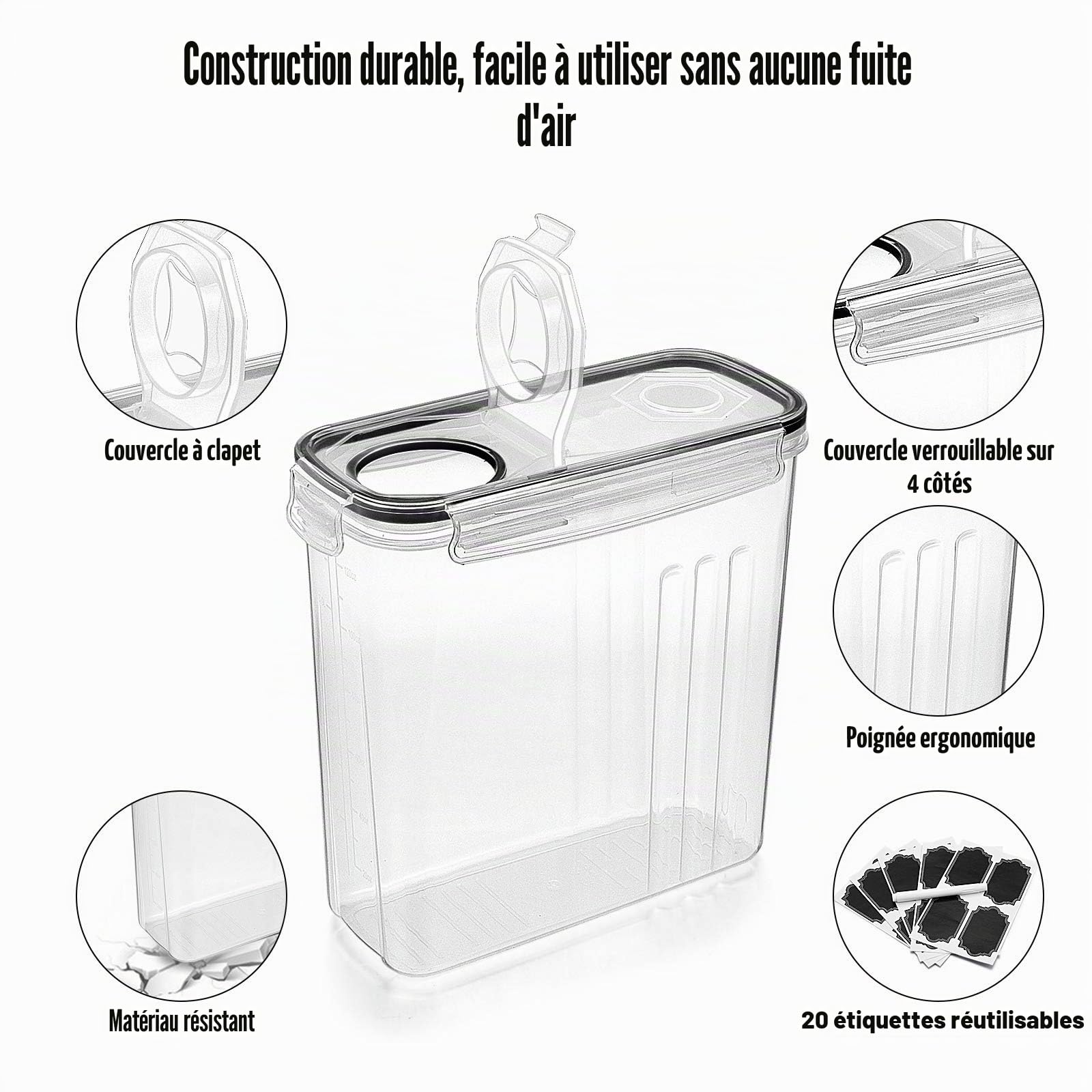 Wildone Lot de 4 boîtes de Conservation hermétiques pour Aliments secs et céréales avec couvercles à Verrouillage Facile