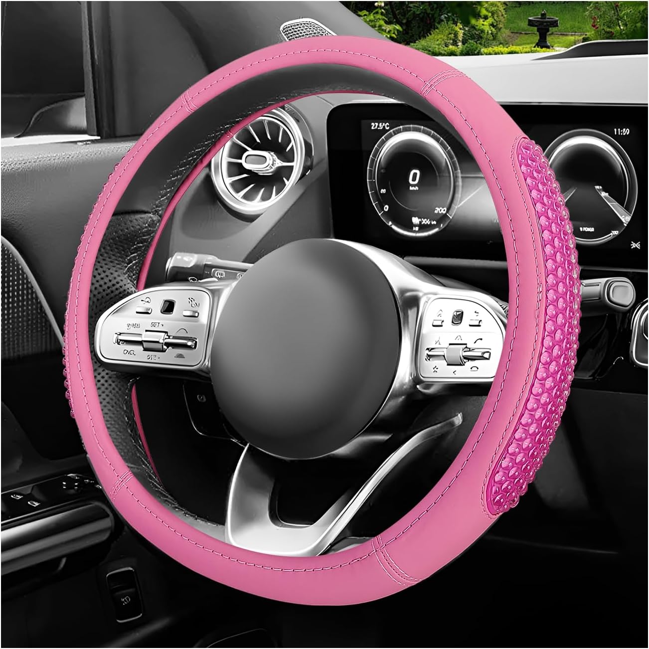 Sun Walker Car Steering Wheel Cover, Anti-Slip Steering Wheel Protective Cover with Gel Particles, Massage Comfort Grip Wheel Protector Interior Accessories for Cars Trucks SUVs (Pink)