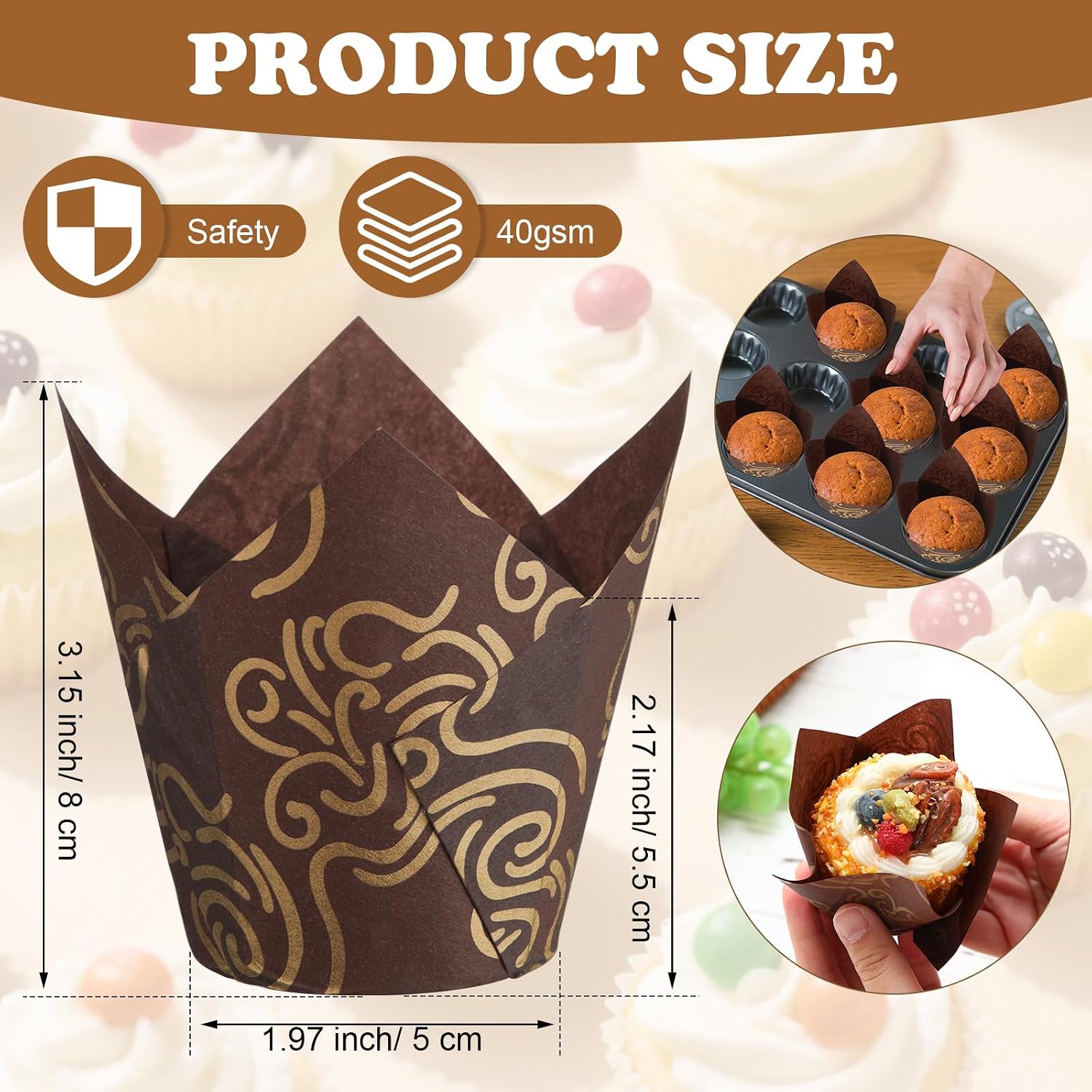 Tulip Cupcake Liners Muffin Cups, Brown