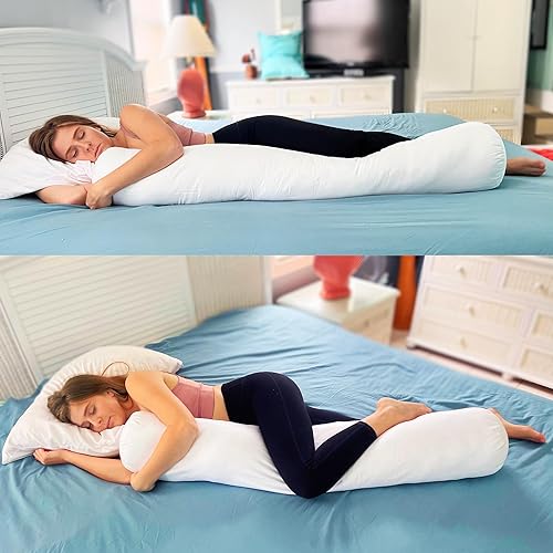 Miniatura 5 de Almohada corporal redonda de 8 x 48 pulgadas - Almohada ajustable para cama con funda extraíble - Almohada de maternidad con rollo corporal - Blanco