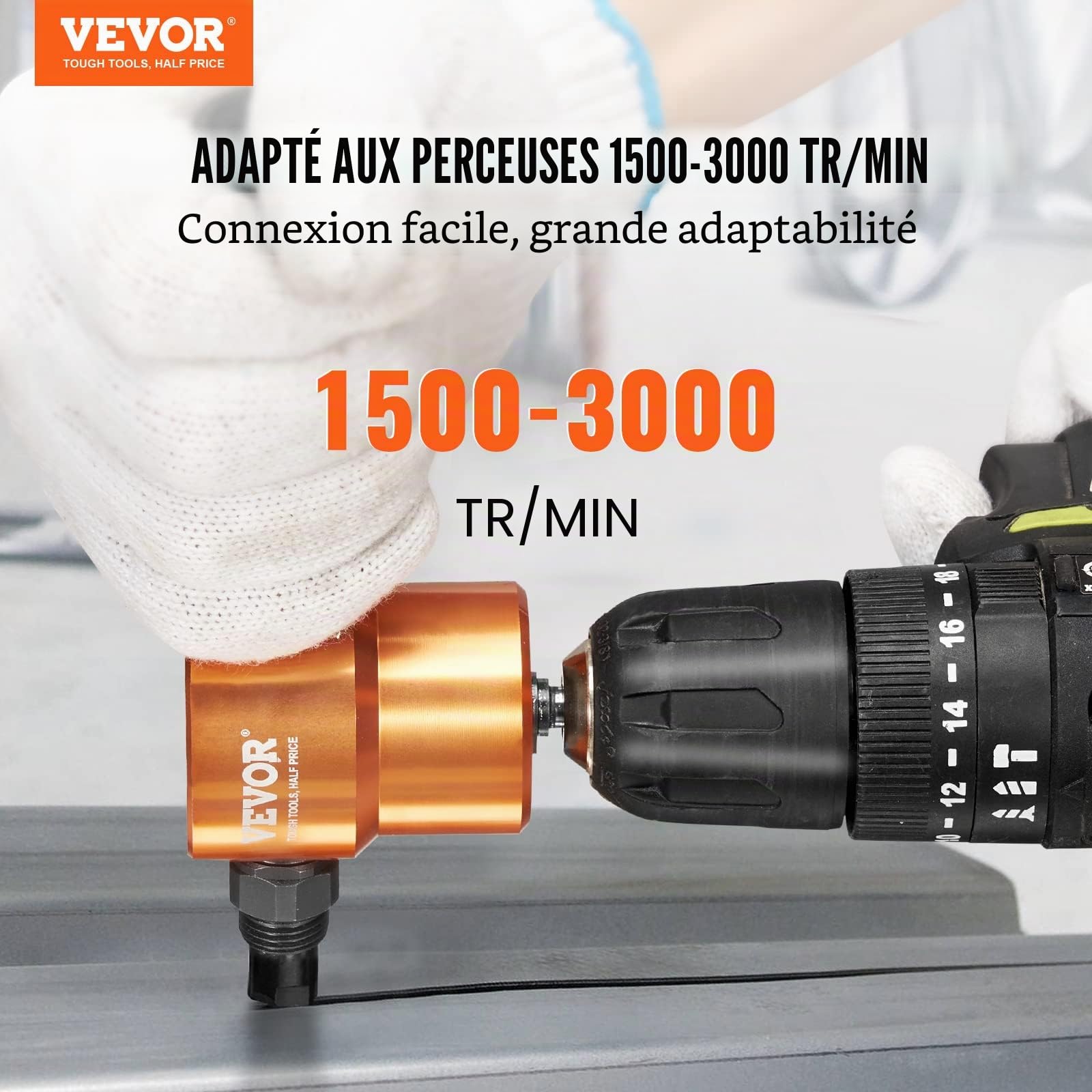 VEVOR Grignoteuse de Tôle Double Tête Rotative à 360° Coupe-Plaque de Perceuse Électrique de 1500-3000 tr/min Épaisseur de Coupe 1,6 mm Cisaille à Tôle sur Perceuse pour Couper Métaux Plastique Bois