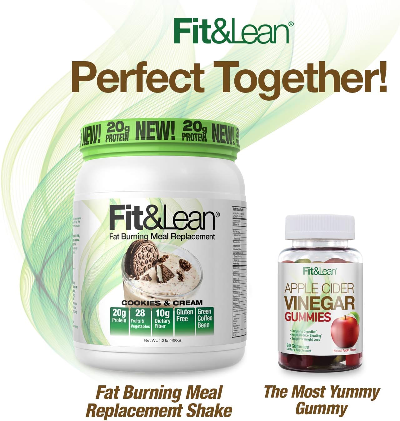 Fit & Lean Meal Shake Fat Burning Meal Replacement with Protein, Fiber, Probiotics and Organic Fruits & Vegetables and Green Tea for Weight Loss, Cookies and Cream, 1lb, 10 Servings Per Container : Everything Else
