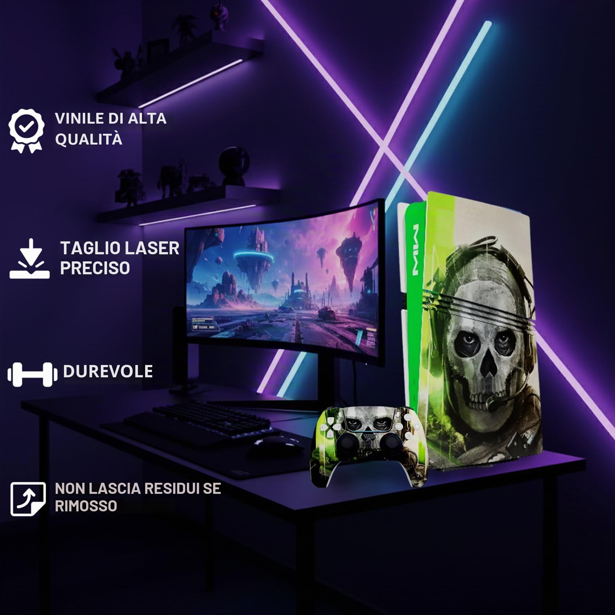 MaD Vision® Extra-Durable Skin Kit per PlayStation 5 (PS5) Disc Slim e Digital Slim | Set di Pellicole Adesive in Vinile Opaco per la Console e 2 Controller - per Call of Duty|COD Design