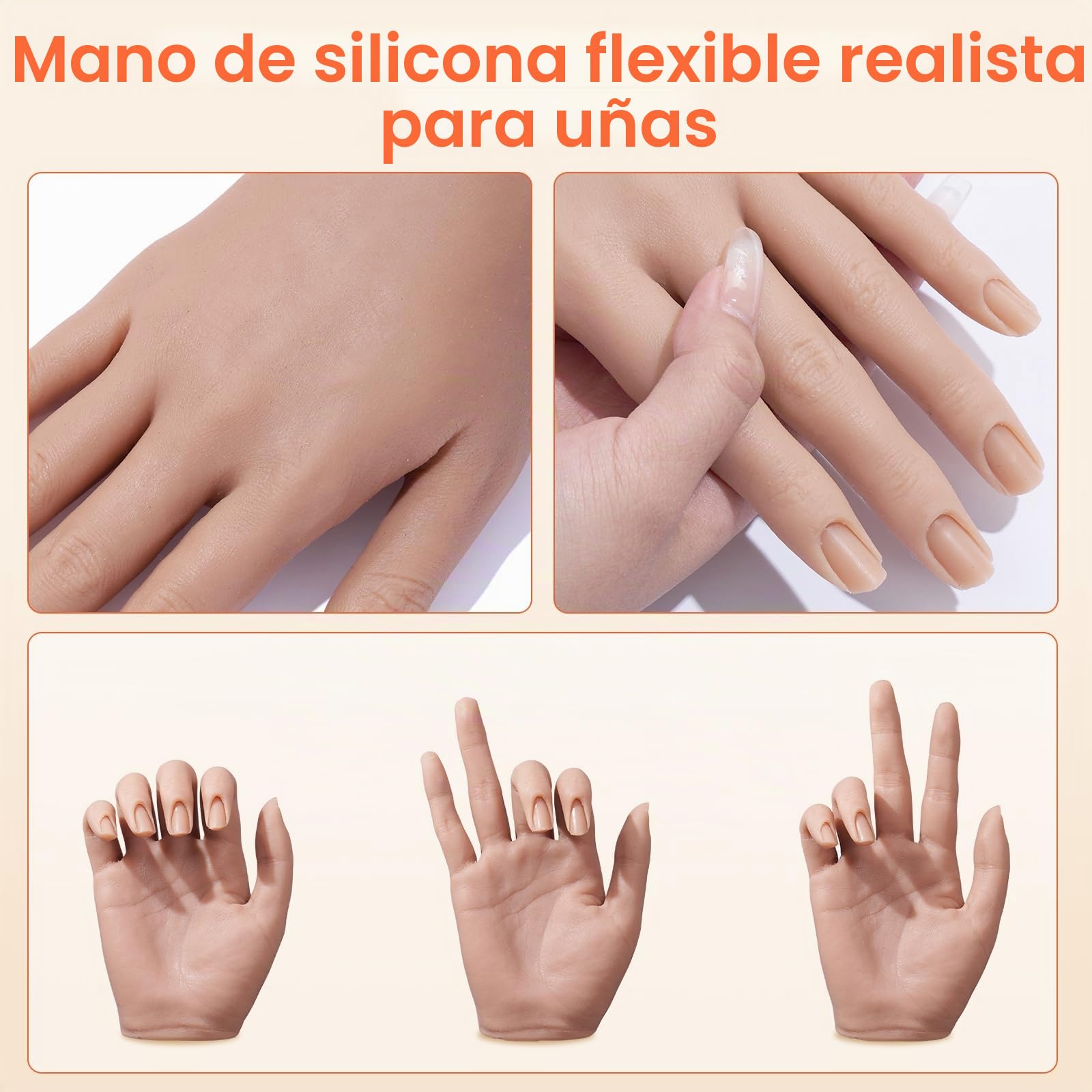 Deciniee Mano para Practicar Uñas: Silicona Mano de Practicas de Uñas Con 240 Puntas De Uñas/5PCS Set de Nail Art Cepillo/Archivo De Uñas – Manicura De Uñas