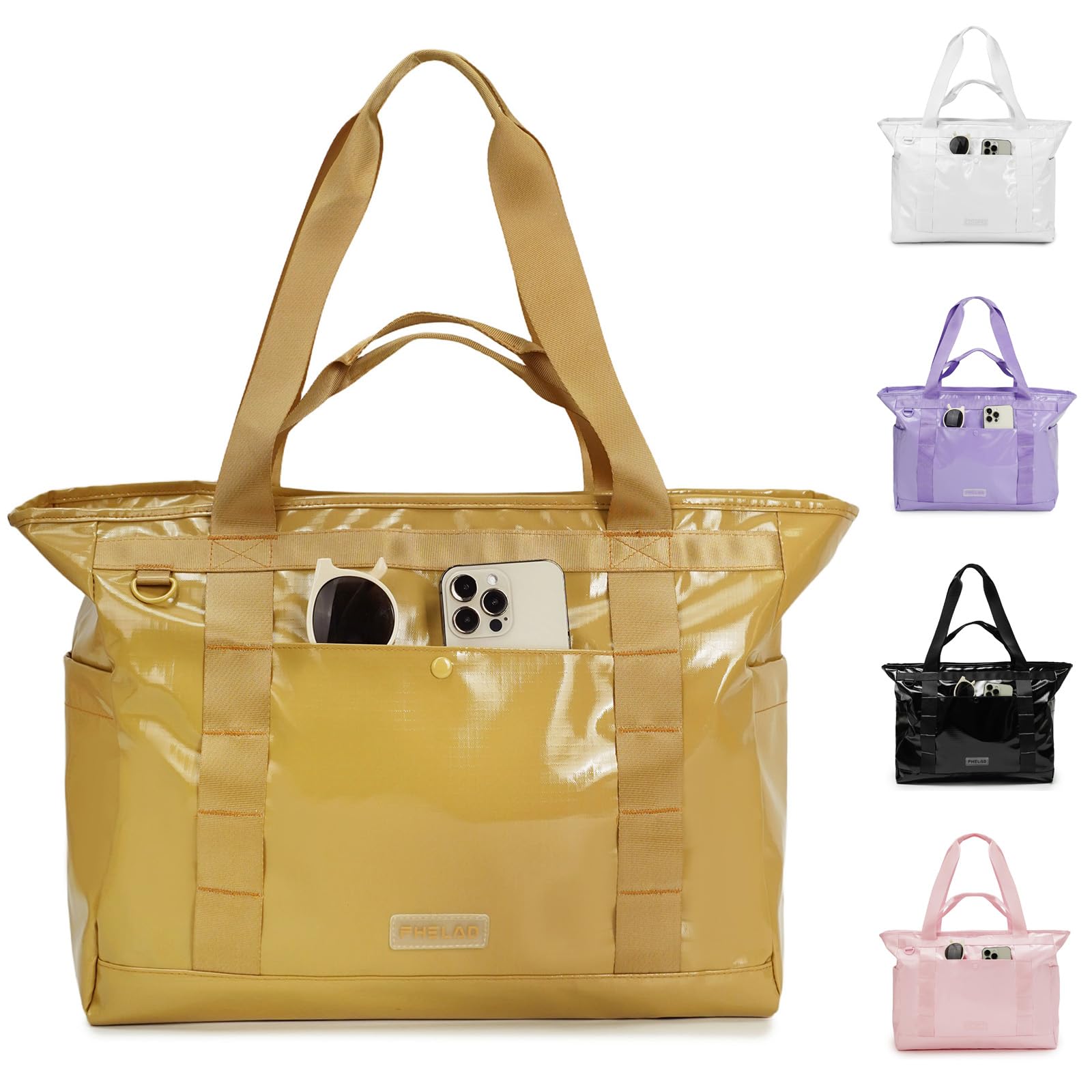 Photo 1 of FHELAD Beach Tote Bag for Women, Large Work Shoulder Handbag with 15.6" Laptop and Multi Pockets Office Bag for Travel, Brown