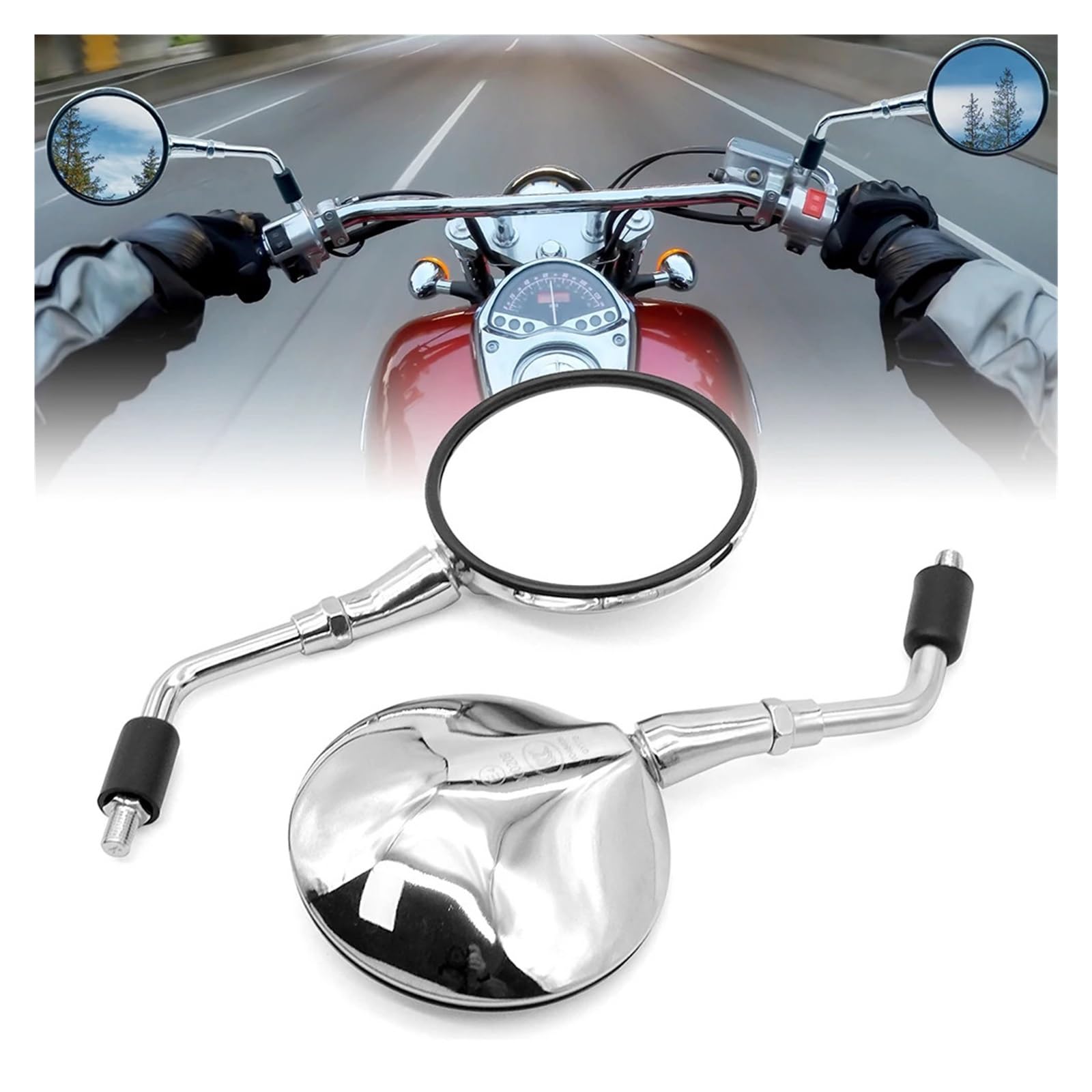 Par De Espejos Retrovisores Universales para Motocicleta, Cromados En Plata, con Rosca De 10 Mm, Redondos Y Ovalados. Espejos Retrovisores Laterales Moto