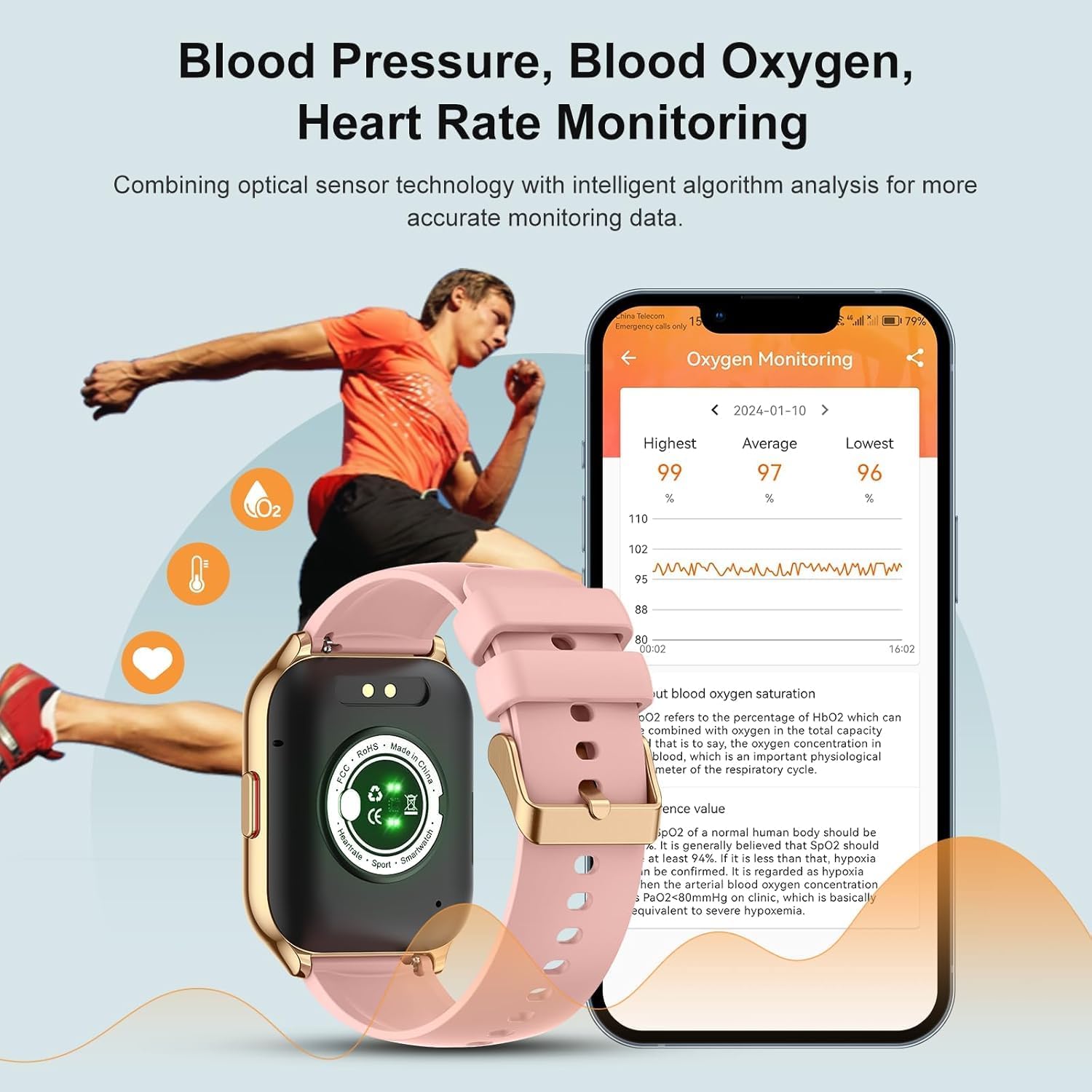 Smart Watch for Men Women, 2.01" HD Display Fitness Tracker with 107+ Sports Heart Rate Blood Pressure Blood Oxygen Sleep Monitor, IP68 Waterproof Smartwatch Compatible with Android iOS Phone (Pink)