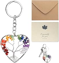 The primitive tree of life keychain, chakra pendants for jewelry treatment, colorful crystal heart and unique gifts decoration for couples and friends