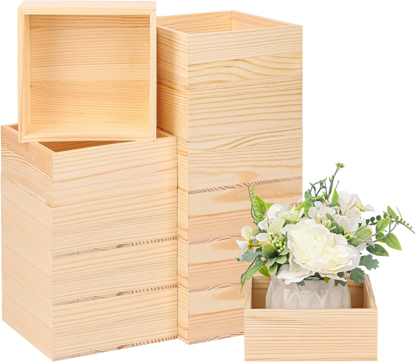12 Pack 6 x 6 Inches Unfinished Wooden Boxes, Small Unfinished Square Wood Box Bulk, Small Wooden Box for Art DIY, Jewelry Storage, Home Decor, Succulent Plant Pot