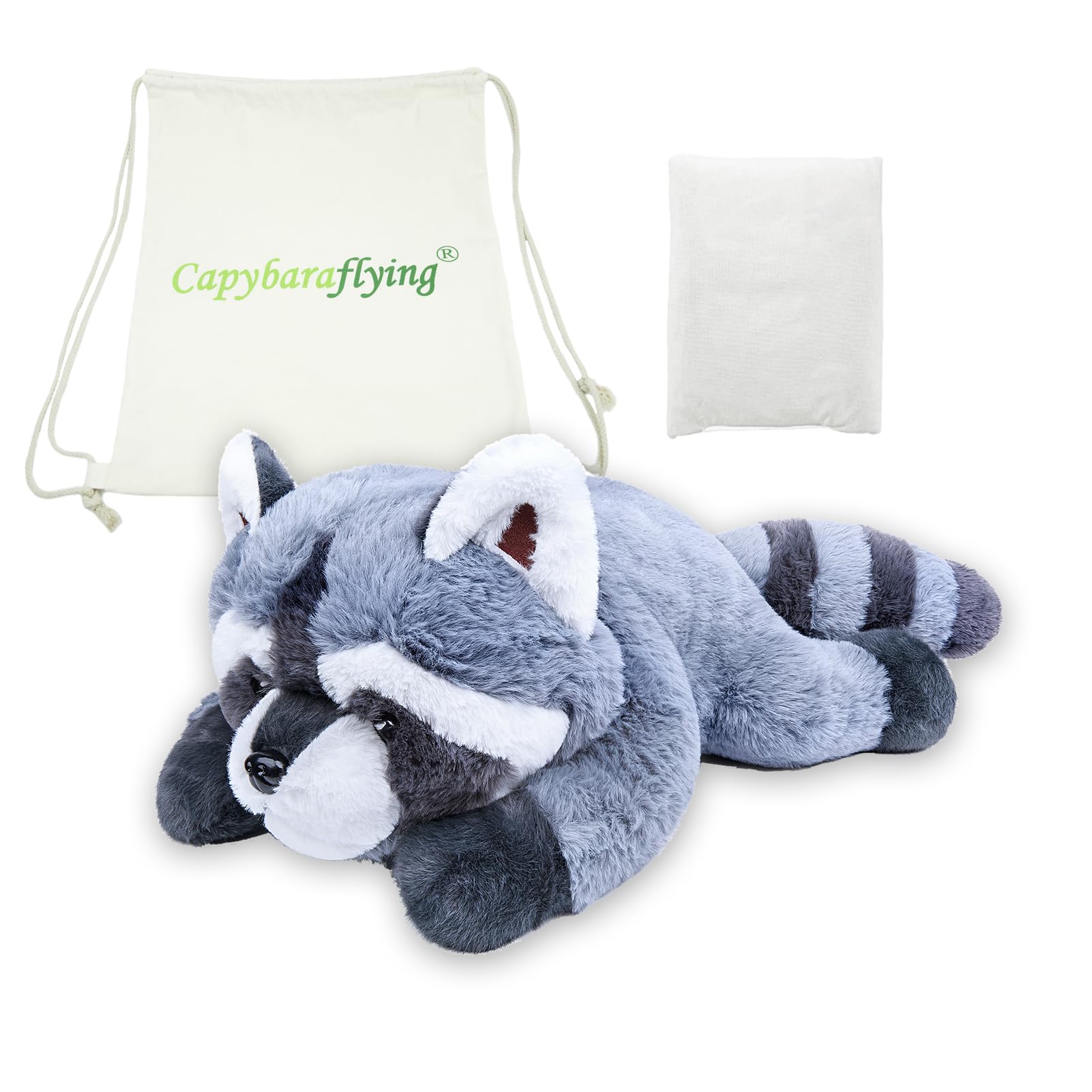 capybaraflying Raccoon Weighted Plush Toy, Lifelike Zoo Weighted Plush Toy, Cuddly Grey Animal Pillow for Cuddling, 21in 4.4lb Microwavable Weighted Stuffed Animal Unique Gift for Children