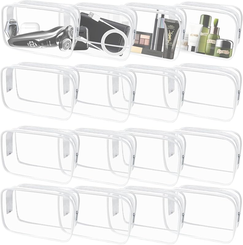 YedsIntu Necessaires transparentes de PVC com zíper, brancas, tamanho M, pacote com 16