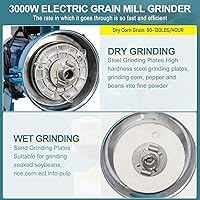 Vista 4 de NAIZEA Molinillo de cereales secos y húmedos, molinillos eléctricos de grano de maíz, máquina de grano comercial resistente de 3000 W 110 V, molino