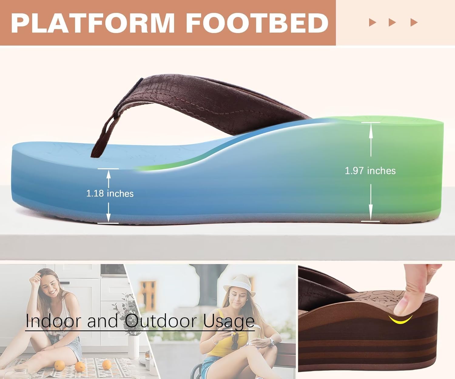 ONCAI Women’s Platform Wedge Flip Flops Trendy Dressy Womans Summer Flatform Sandals with Comfortable Walking Outdoor Rubber Soles (US Size 5-11) - Image 5