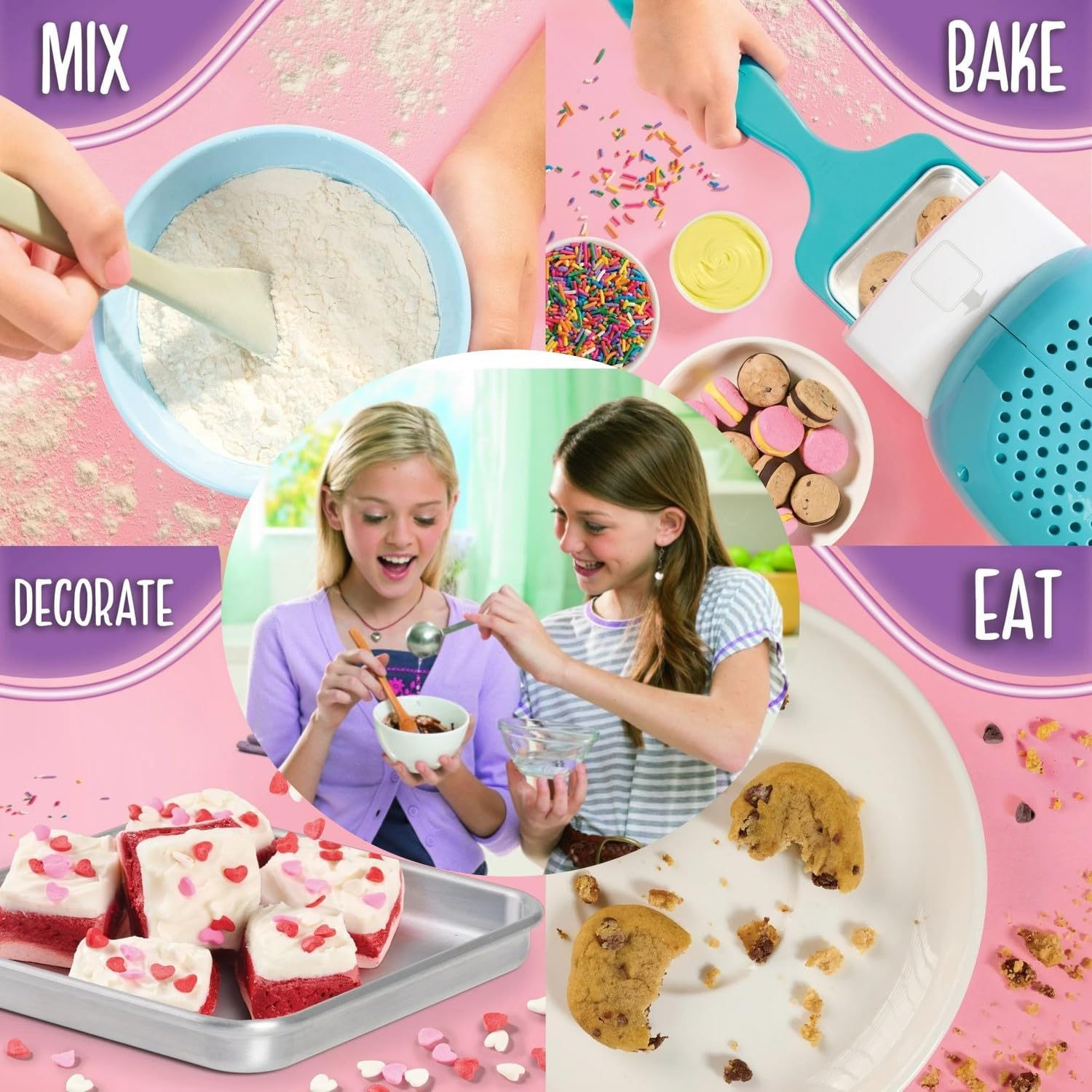 Easy Bake Oven / Pan/ Pan Tool/ Red Velvet Cupcakes Refill / Pink Kid-Sized Apron / Rainbow Whisk / Pink Frosting Piping Bag (7 Items) -Easy Bake Oven and Accessories Gift Set