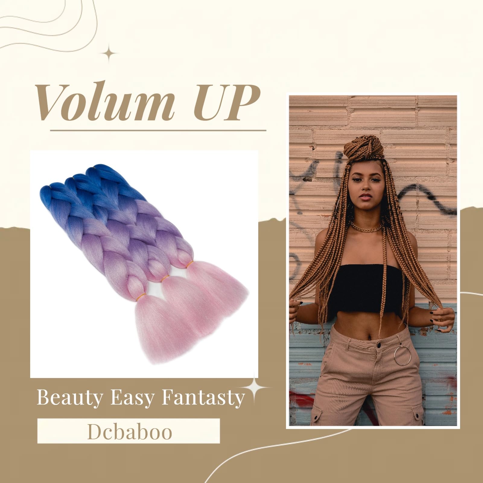 Dcbaboo Jumbo Braiding Hair Extensions 3packs 24inches, Blue-Purple-Pink, 24 inch 300g - Image 3