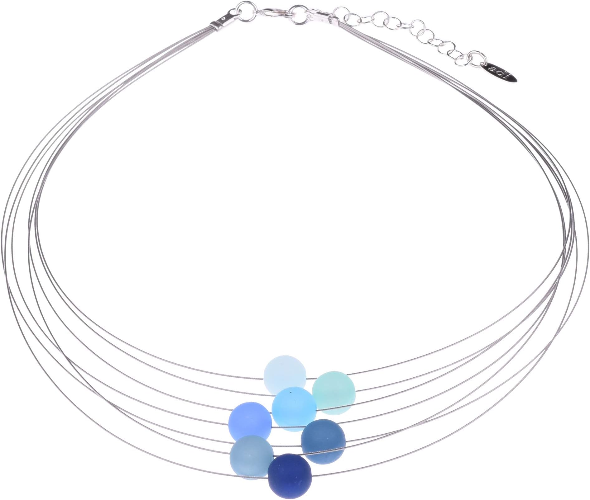 'Light Pola Riskette Iris – Colourful Polaris Beads on Nylonummantelten 7 Row Necklace made from steel – Handmade by Adi Fashion Jewellery in Berlin.
