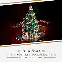 Vista 2 de Spode Árbol de Navidad Decoración Figural de 12" - Luz LED Operada por Batería, Figura Decorativa de Vacaciones, Decoración Navideña de Cerámica