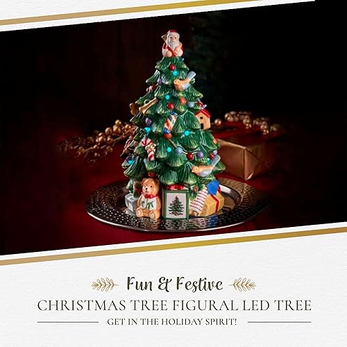 Miniatura 2 de Spode Árbol de Navidad de 12 pulgadas, luz LED a pilas, figura decorativa de vacaciones, decoración navideña de cerámica, figura de Navidad de