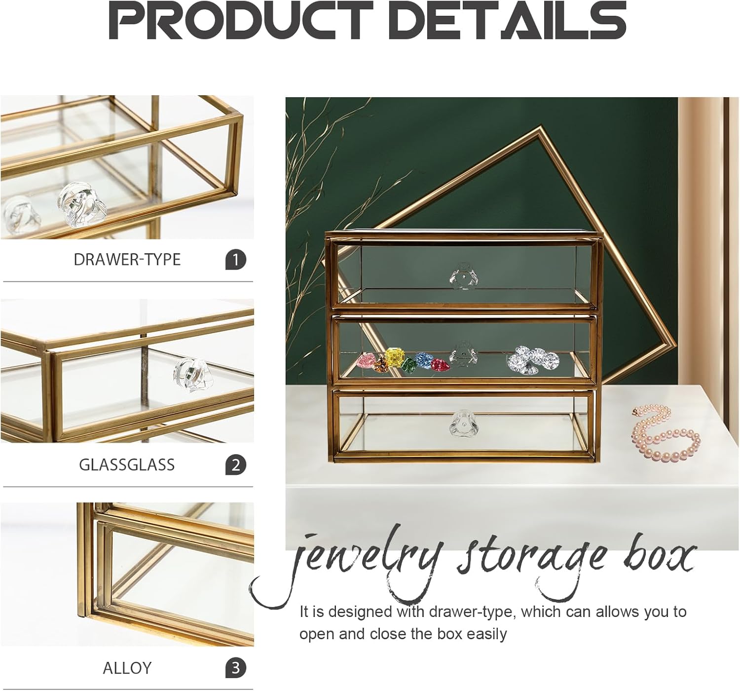 PRETYZOOM Multi Drawer Tabletop Storage Case Elegant Jewelry Organizer Transparent for Cosmetics Rings Earrings Bracelets Space-saving Design for Home Office Use