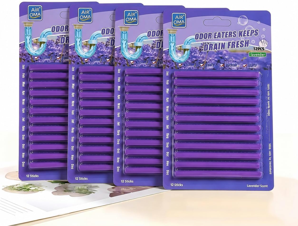 Enzyme Drain Freshener & Dirt Remover, 48Pcs Scented Drain Sticks for Sink, Bathtub and Septic Tank, Prevent Pipe Clogs, Ocean Fragrance