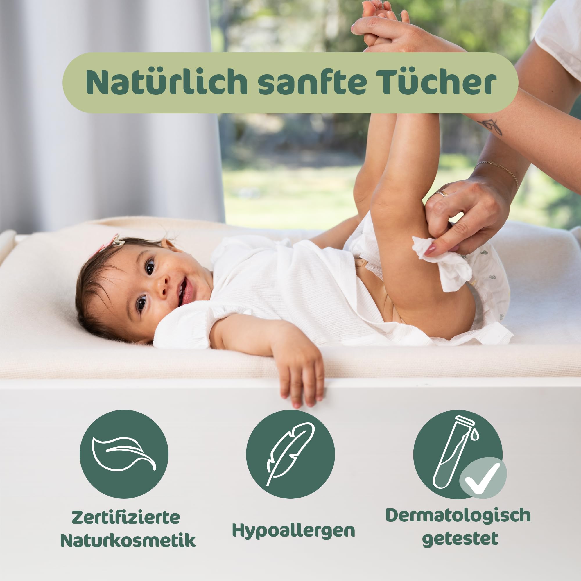 Naty Spülbare Baby Feuchttücher | 98% Wasser, hypoallergen & natürlich für empfindliche Haut | Parfümfrei & pflanzenbasiert | Sanfte Reinigung für Neugeborene und Babys | 504 Tücher (12 Packungen)