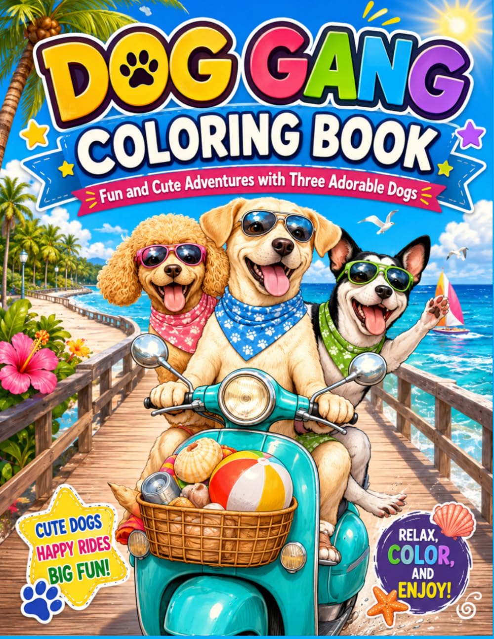 Dog Gang Coloring Book: Fun and Cute Adventures with Three Adorable Dogs
