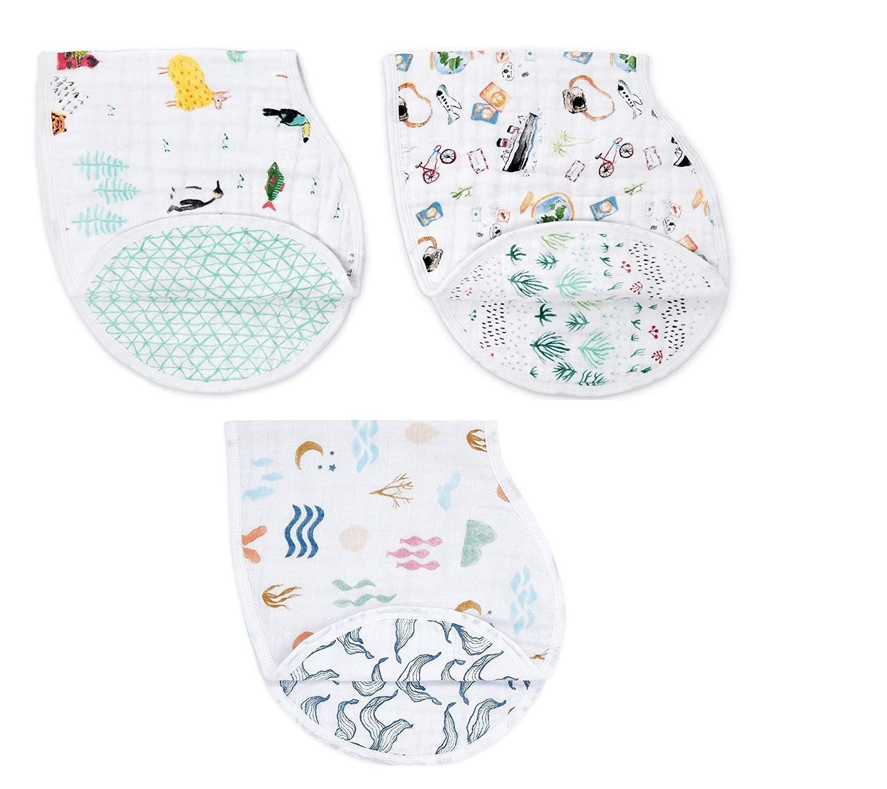 MammaChamp Organic Muslin Cotton Burp Cloths Set / Napkin / Towel 4 Layered for Newborn Babies 53 X 15 Cm- Pack of 3 - Multi Print-image-1