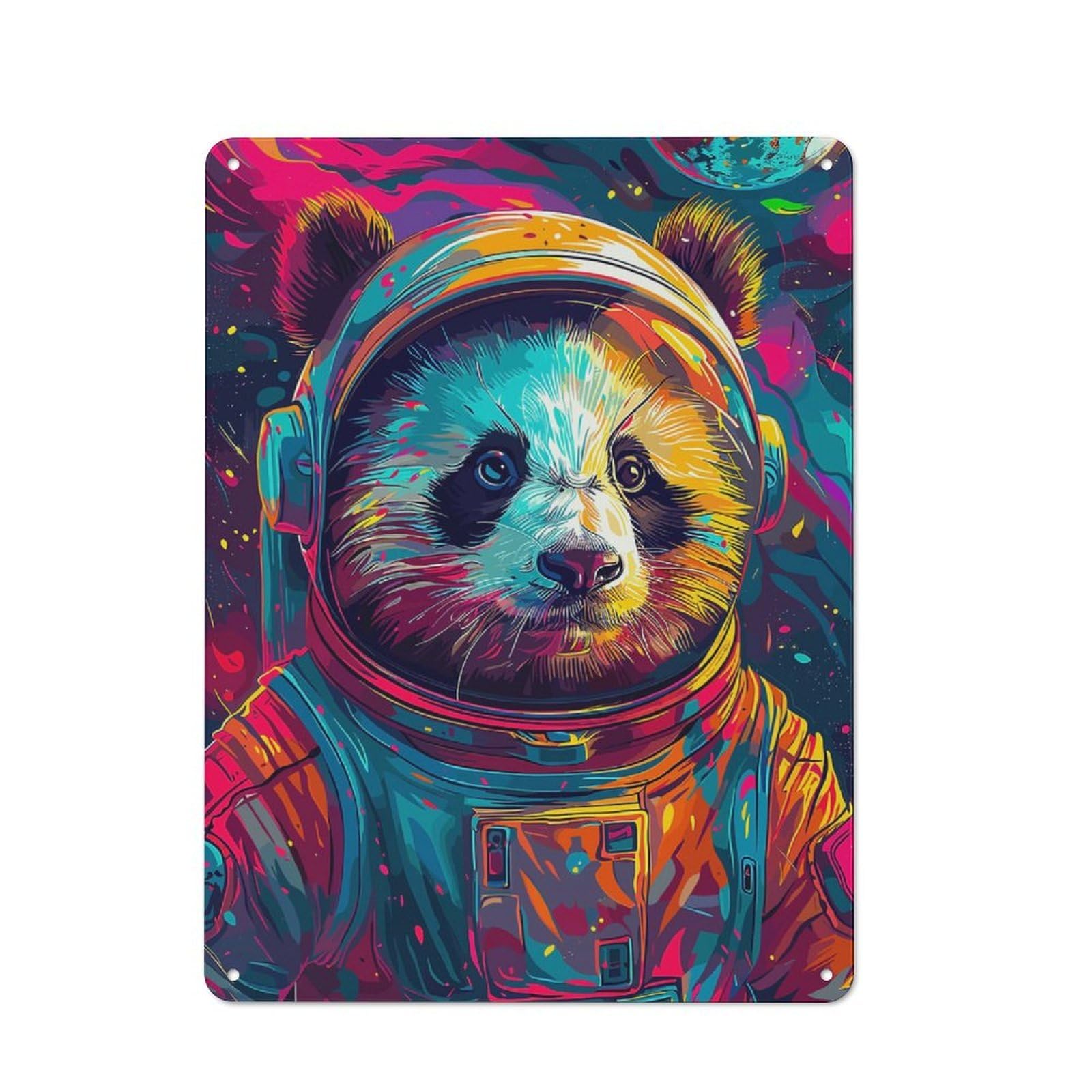 Junmoney Panda Astronaut Space Industrial-Style Metal Sign 40X30cm For Home Bar Wall, Housewarming Wall Decor For People Furnishing Home Bar