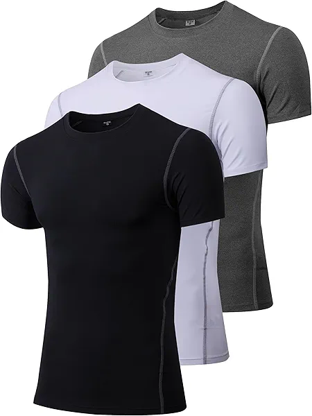 Men's Compression Shirts Short Sleeve Workout T Shirts Athletic Sports Base Layer Cool Dry Gym Tops Undershirts