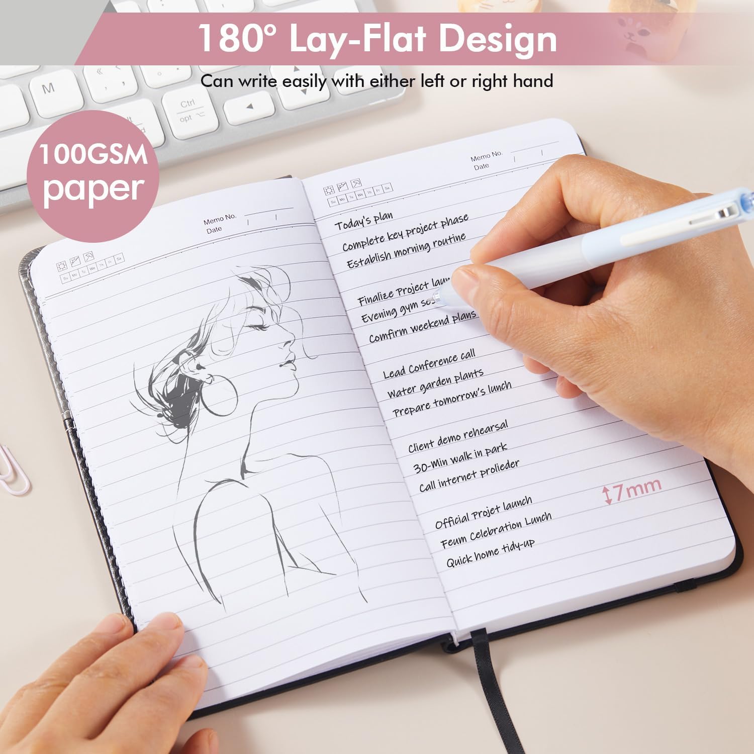 Small Journal Notebook for Women, 3.8" x 7", Pocket Size Notebook for Purse, Hardcover, 140 Pages 100GSM Lined Paper, for Work, Writing, Note Taking, Diary and Travel Notepad image 4