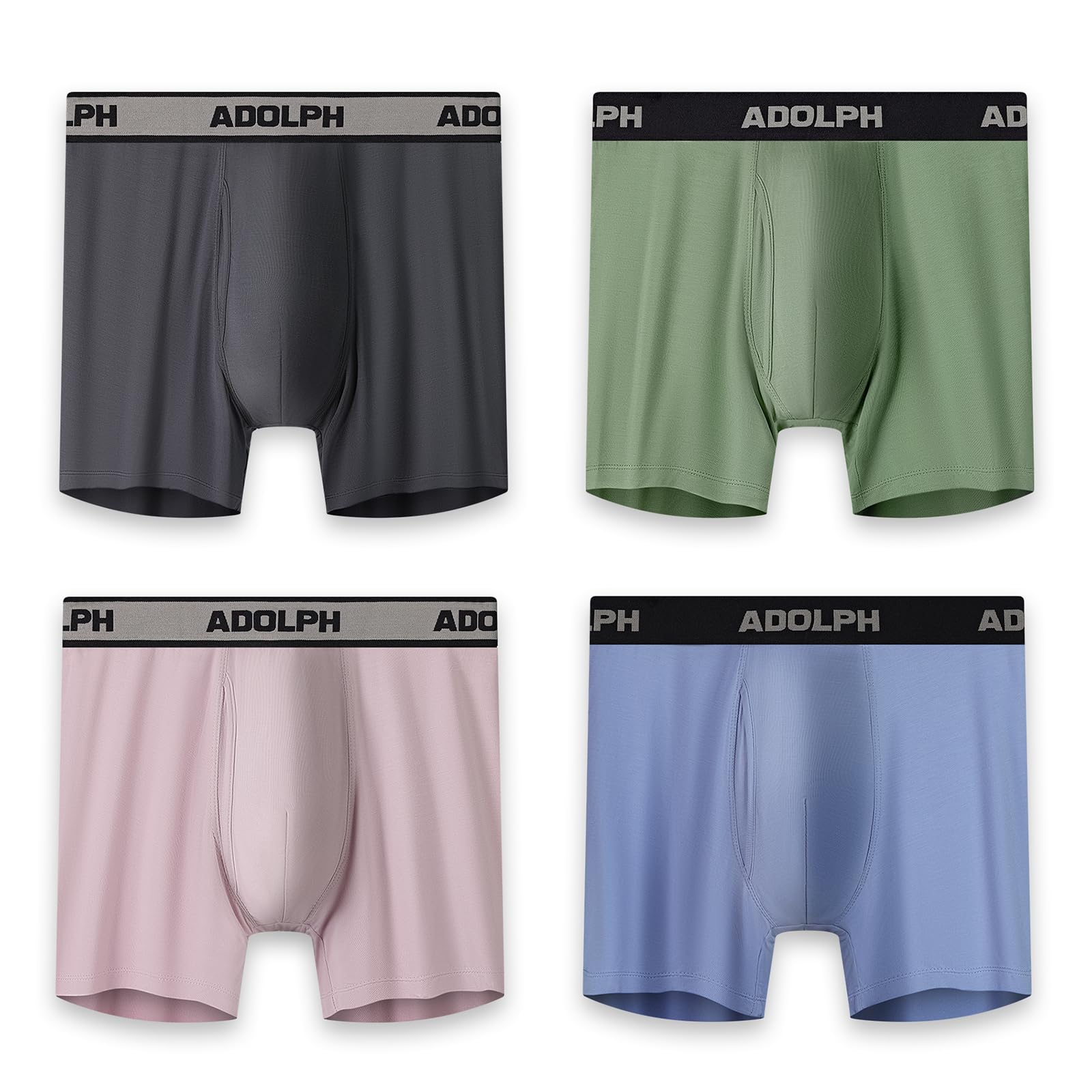 ADOLPH Men's Bamboo Viscose Multi Pack Boxer Briefs with Support Pouch, Comfortable & Breathable Sport Underwear