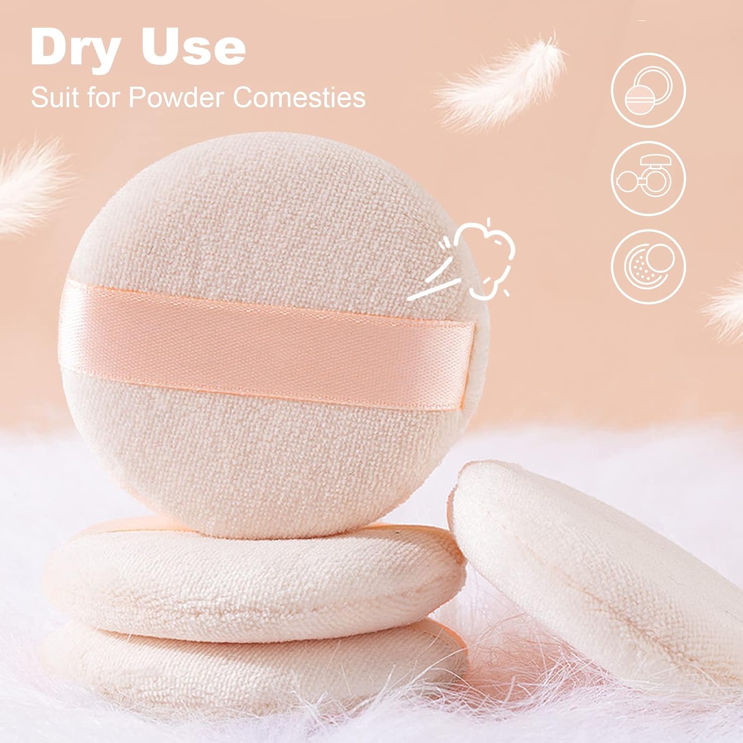 10 Pieces Powder Puff for Face Powder Sponge Makeup Puffs for Powder Velour Puff for Loose Powder Pure Cotton Powder Applicator with Ribbon for Foundation