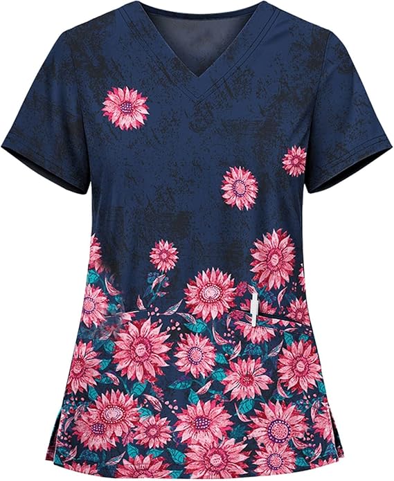 OIOLOYJM Printed Scrub Tops Women V Neck Short Sleeve Plus Size Scrubs for Womens Nursing Uniforms Shirts with Pockets