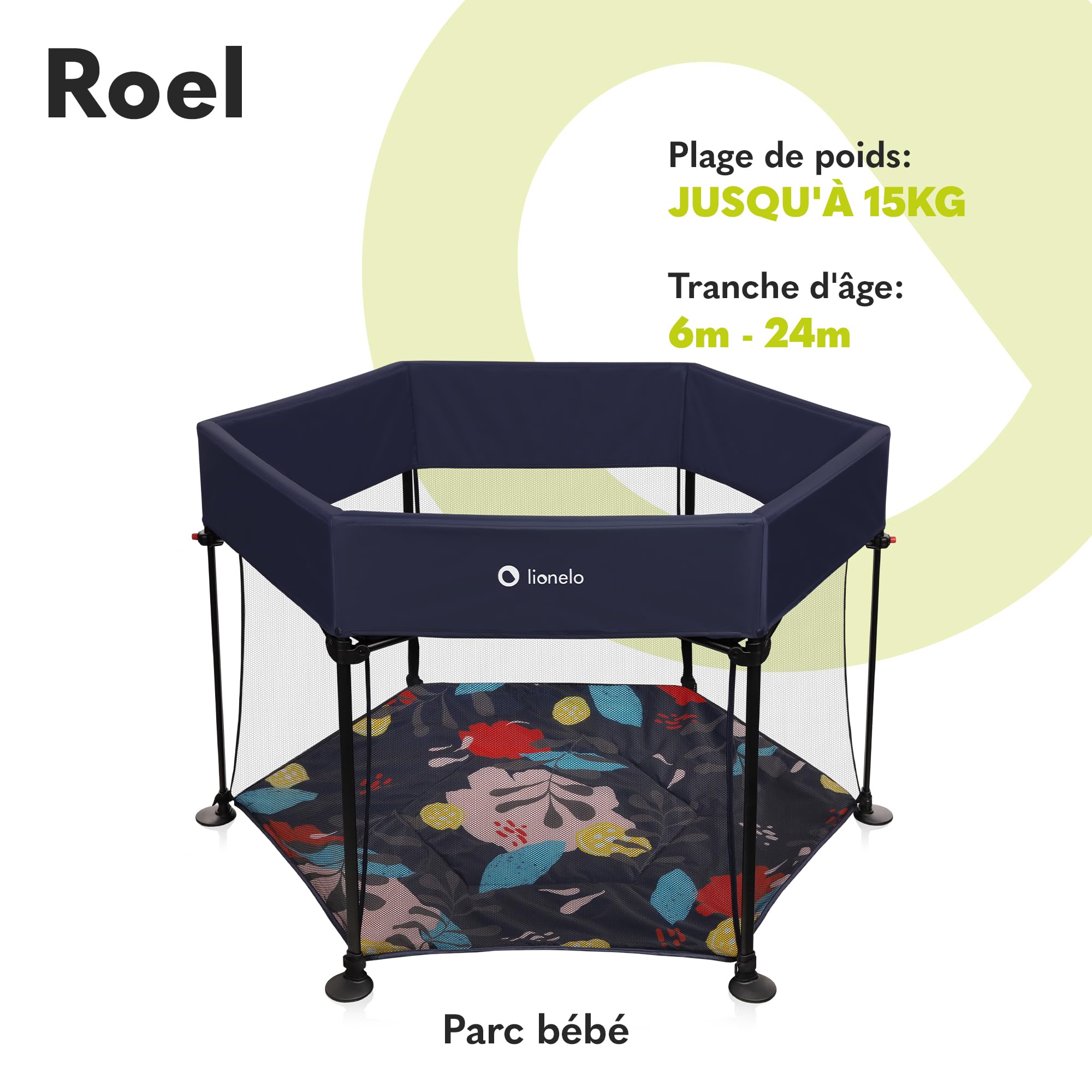 LIONELO Roel, parc bebe, pliant, de grandes 135x118x83 cm, protection anti-pliage LockGuard, lit bébé, mobiles, parcs, tapis de jeu, grand et stable, fond renforcé (BLUE NAVY)