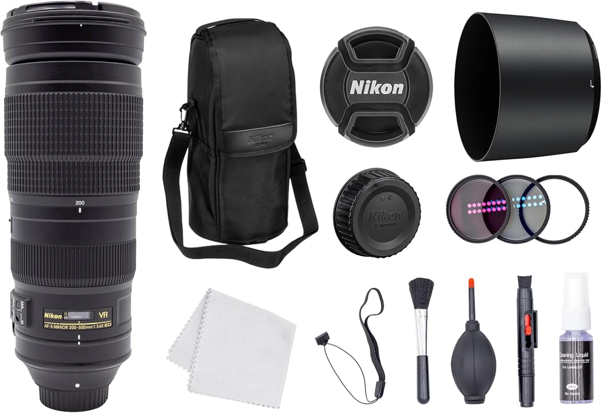 Nikon - AF-S NIKKOR 200-500mm f/5.6E ED VR Super Telephoto Zoom Lens + Filter Kit + Cap Keeper + Cleaning Kit (Renewed)