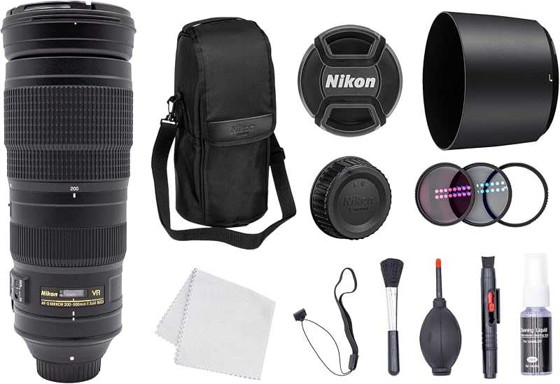 Nikon - AF-S NIKKOR 200-500mm f/5.6E ED VR Super Telephoto Zoom Lens + Filter Kit + Cap Keeper + Cleaning Kit (Renewed)