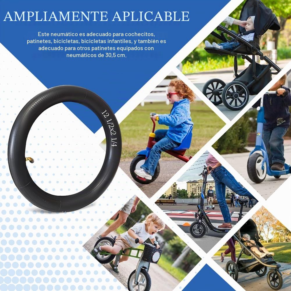 2 tubos de repuesto para neumáticos de cochecito de bebé, 12 1/2 x 2 1/4, neumáticos de rueda con 2 válvulas angulares, incluye 2 palancas de montaje, neumáticos de repuesto gruesos para